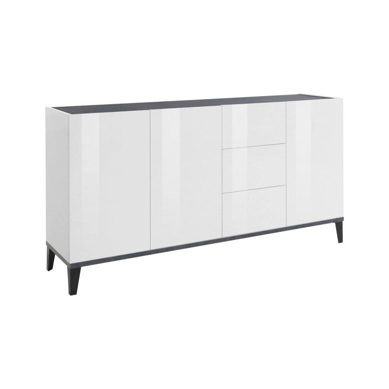Credenza Paolo, Madia da cucina 3 ante e 3 cassetti, Buffet da soggiorno, 100% Made in Italy, cm 160x40h82, Bianco lucido e Ardesia