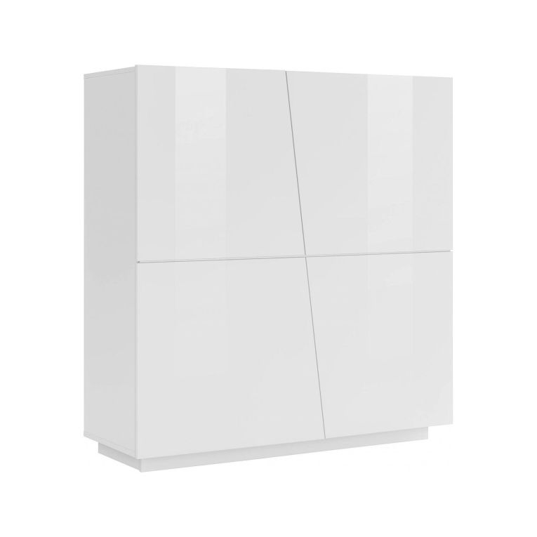Credenza Pavel, Madia da cucina a 4 ante, Buffet da soggiorno, 100% Made in Italy, cm 120x43h126, Bianco lucido
