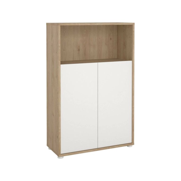 Credenza Perrine, Buffet da soggiorno con ante, Madia da salotto, Credenza moderna, 80x34 h124 cm, Rovere e Bianco