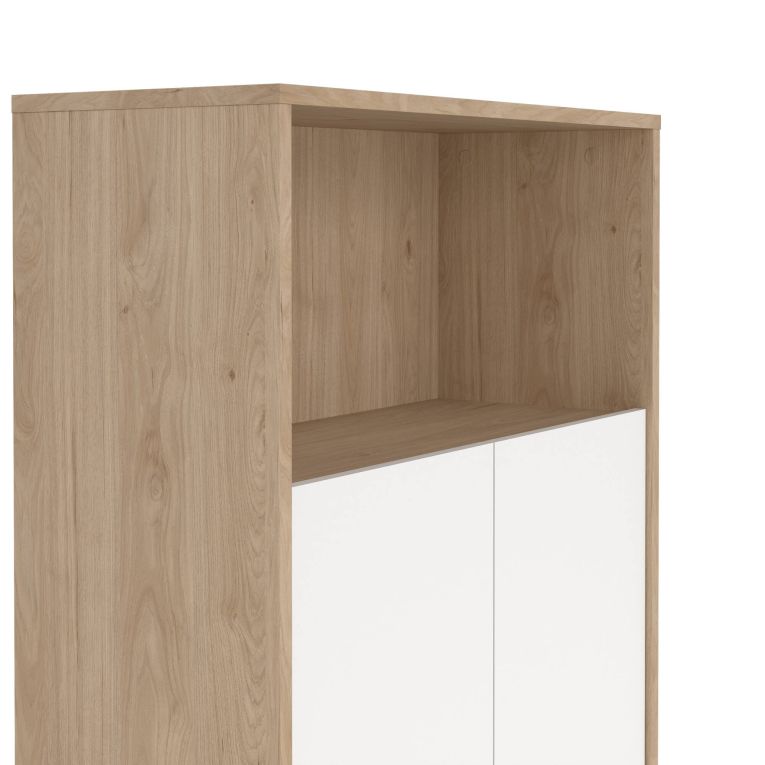 Credenza Perrine, Buffet da soggiorno con ante, Madia da salotto, Credenza moderna, 80x34 h124 cm, Rovere e Bianco