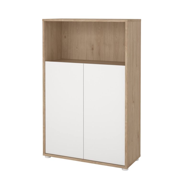 Credenza Perrine, Buffet da soggiorno con ante, Madia da salotto, Credenza moderna, 80x34 h124 cm, Rovere e Bianco