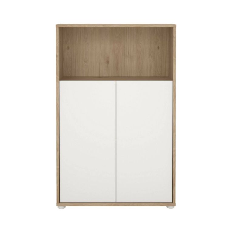 Credenza Perrine, Buffet da soggiorno con ante, Madia da salotto, Credenza moderna, 80x34 h124 cm, Rovere e Bianco