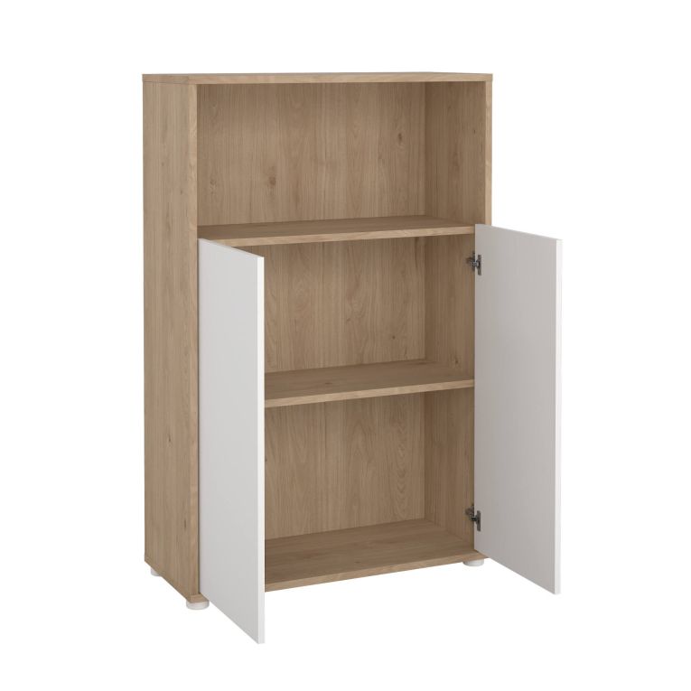 Credenza Perrine, Buffet da soggiorno con ante, Madia da salotto, Credenza moderna, 80x34 h124 cm, Rovere e Bianco