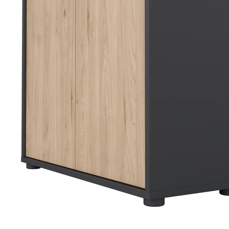 Credenza Perrine, Buffet da soggiorno con ante, Madia da salotto, Credenza moderna, 80x34 h124 cm, Rovere e Grigio