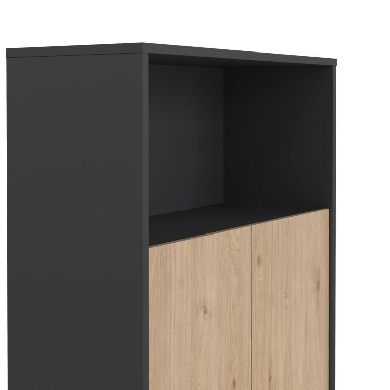 Credenza Perrine, Buffet da soggiorno con ante, Madia da salotto, Credenza moderna, 80x34 h124 cm, Rovere e Grigio