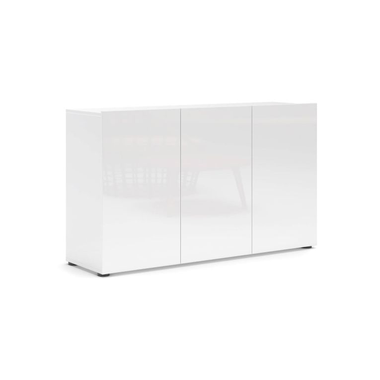 Credenza Polokwane, Buffet da soggiorno, Madia da salotto, Dispensa da cucina, Made in Italy, 135x38h79 cm, Bianco lucido