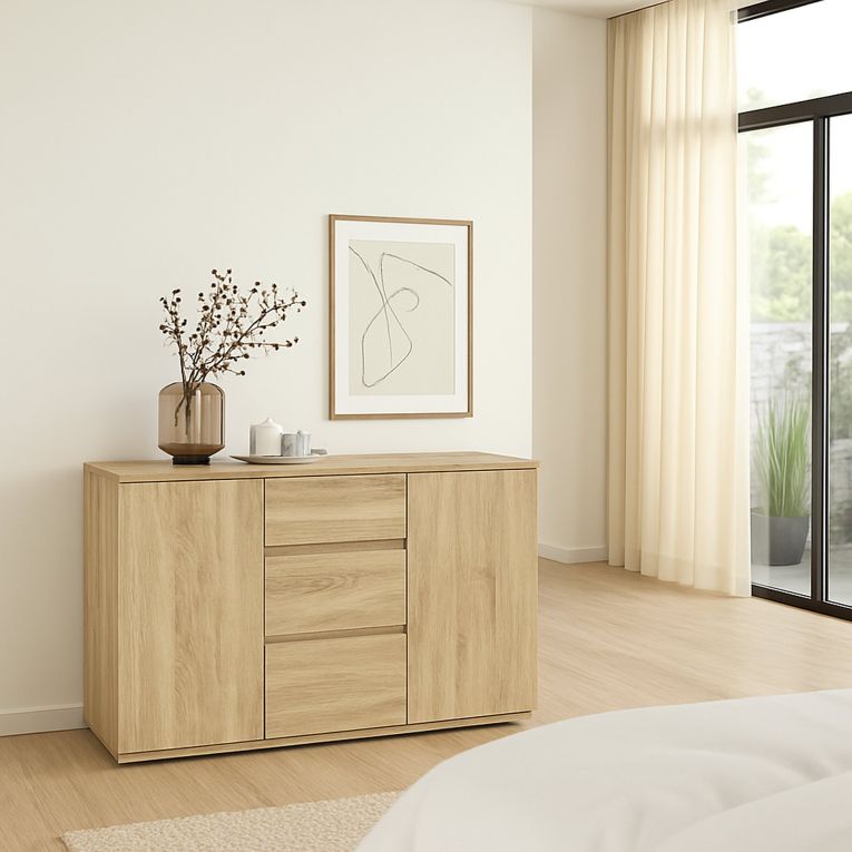 Credenza quercia 119x40x83h cm 2 ante e 3 cassetti - Zumpano