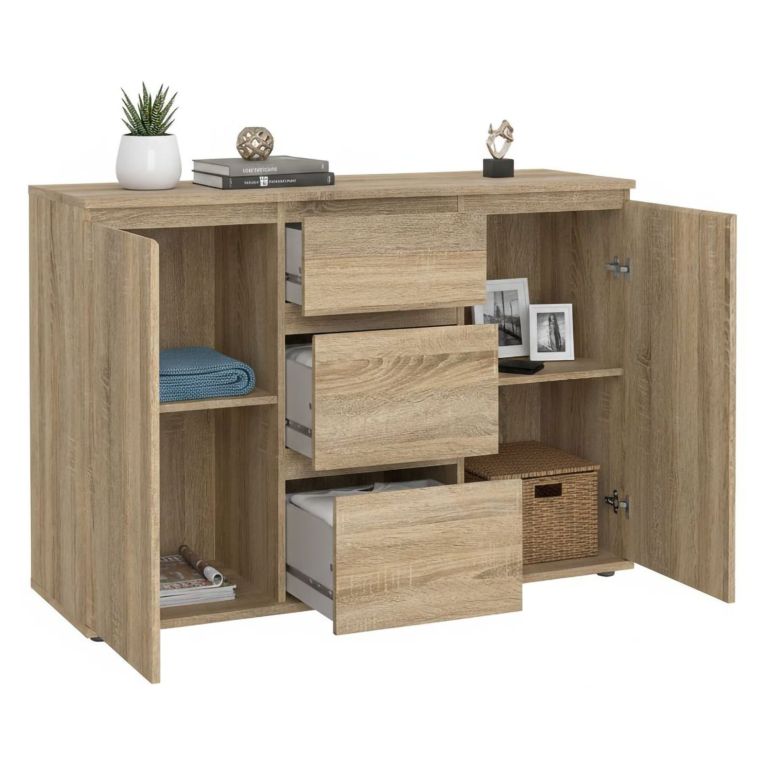 Credenza quercia 119x40x83h cm 2 ante e 3 cassetti - Zumpano