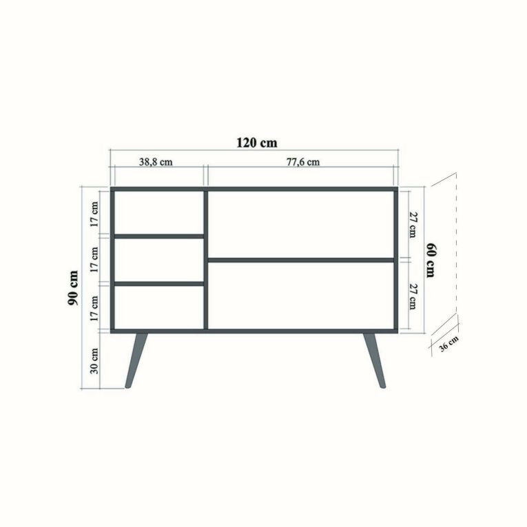 Credenza quercia 120x36x90h cm 3 ante - Arzumia