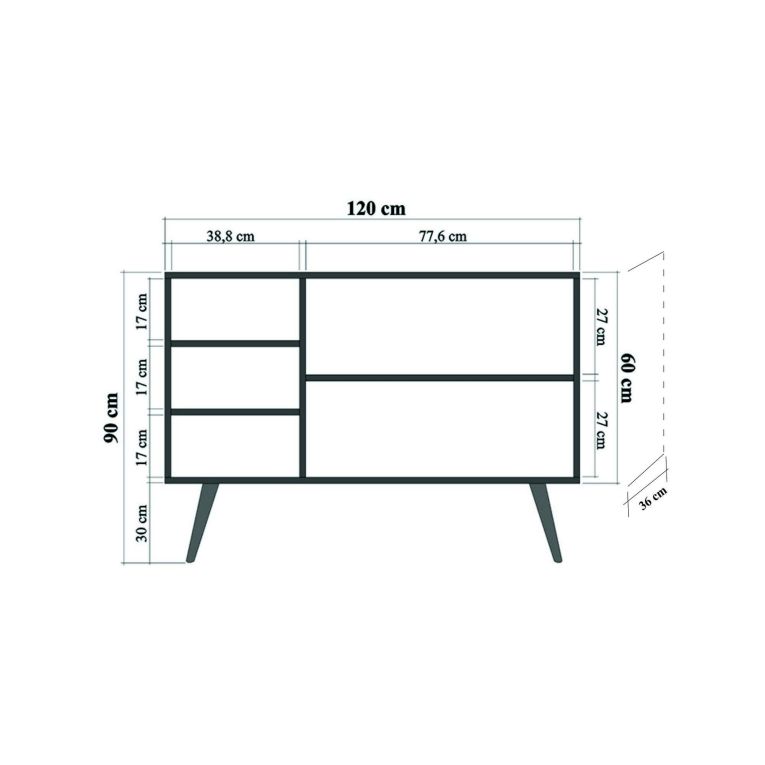 Credenza quercia 120x36x90h cm 3 ante - Haratan