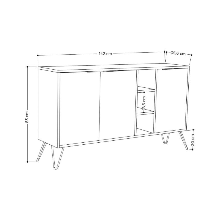 Credenza quercia 142x35x83h cm 3 ante - Alin