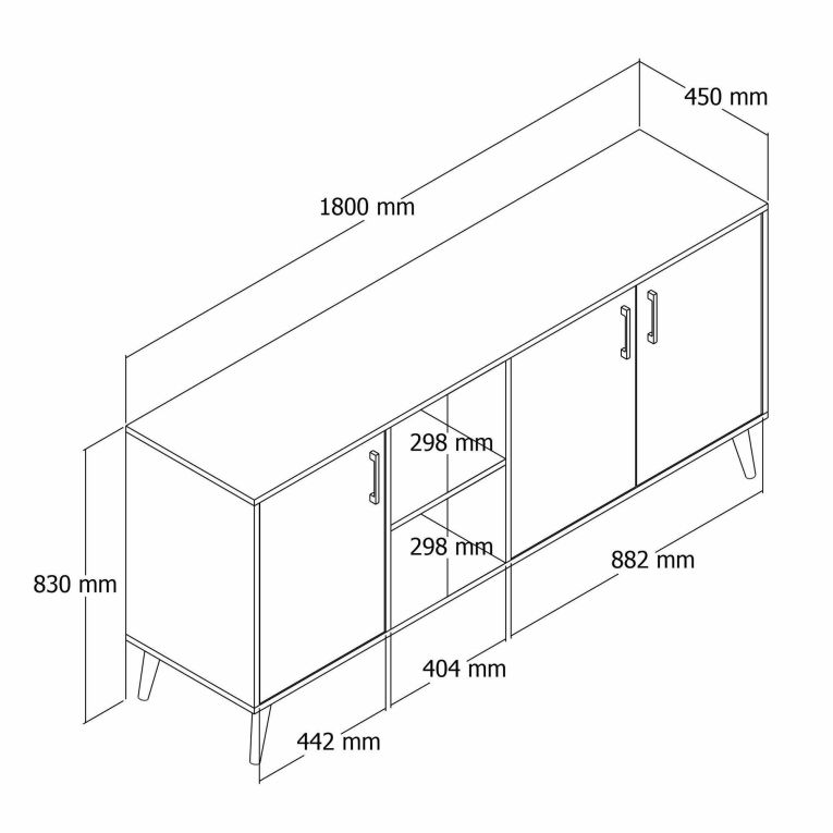 Credenza quercia 180x45x80h cm 3 ante - Vardah