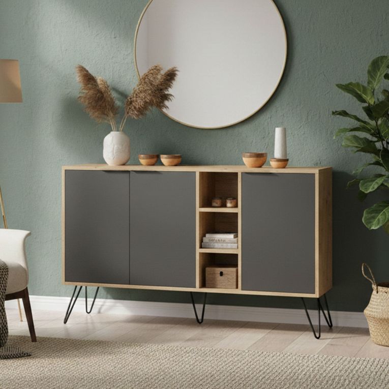 Credenza quercia e antracite 142x35x83h cm 3 ante - Alin