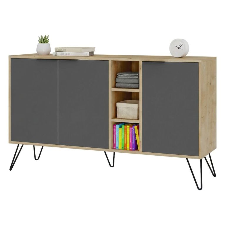 Credenza quercia e antracite 142x35x83h cm 3 ante - Alin