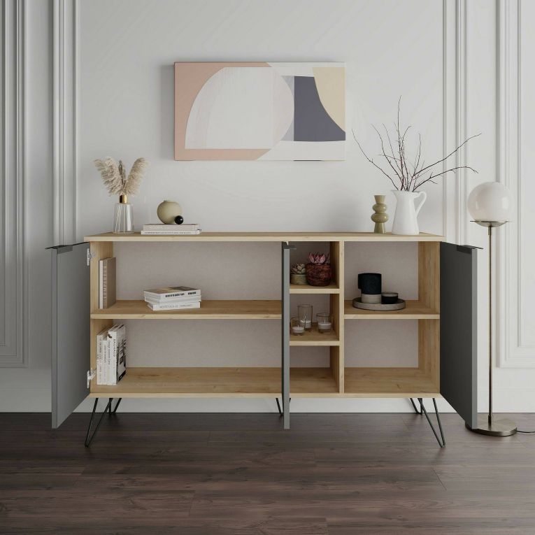 Credenza quercia e antracite 142x35x83h cm 3 ante - Alin
