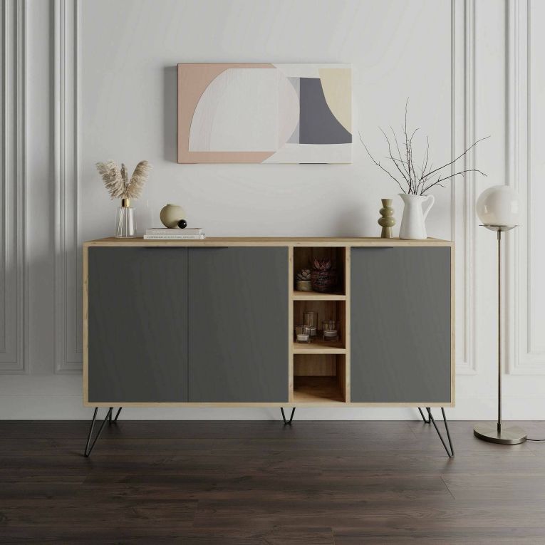 Credenza quercia e antracite 142x35x83h cm 3 ante - Alin
