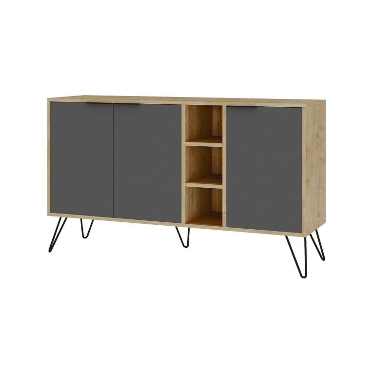 Credenza quercia e antracite 142x35x83h cm 3 ante - Alin