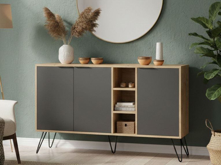 Credenza quercia e antracite 142x35x83h cm 3 ante - Alin