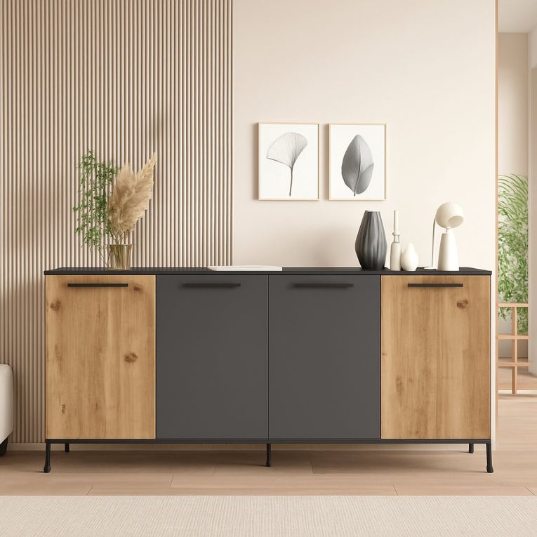Credenza quercia e antracite 160x40x71h cm 4 ante - Bratislava