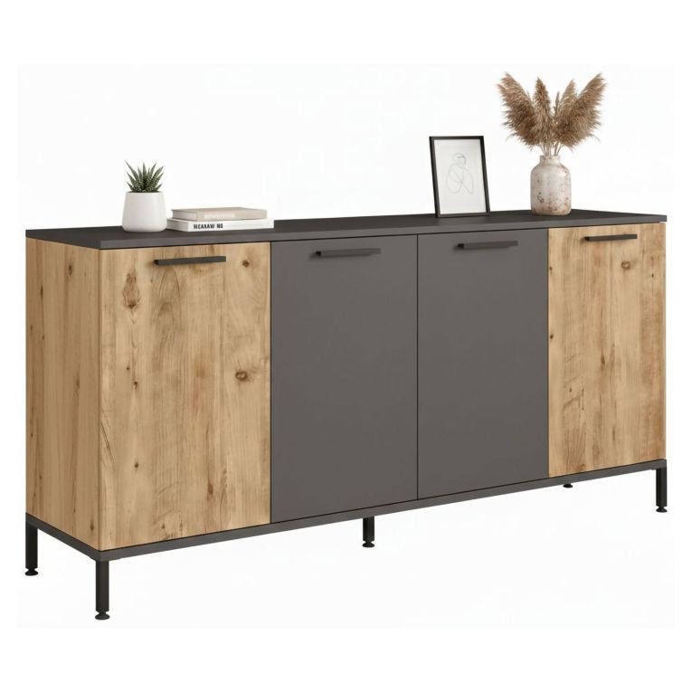 Credenza quercia e antracite 160x40x71h cm 4 ante - Bratislava