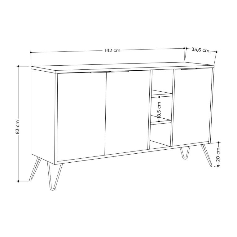 Credenza quercia e bianca 142x35x83h cm 3 ante - Arlene