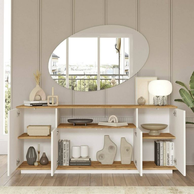 Credenza quercia e bianca 180x44x75h cm 3 ante - Aziz