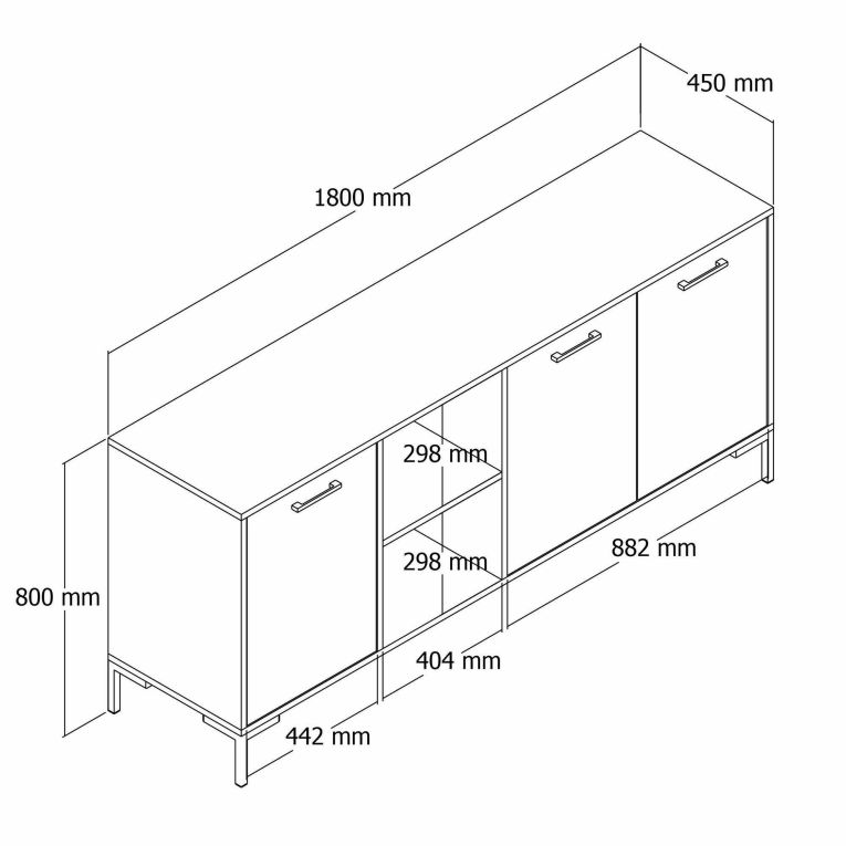 Credenza quercia e bianca 180x45x80h cm 3 ante - Hato