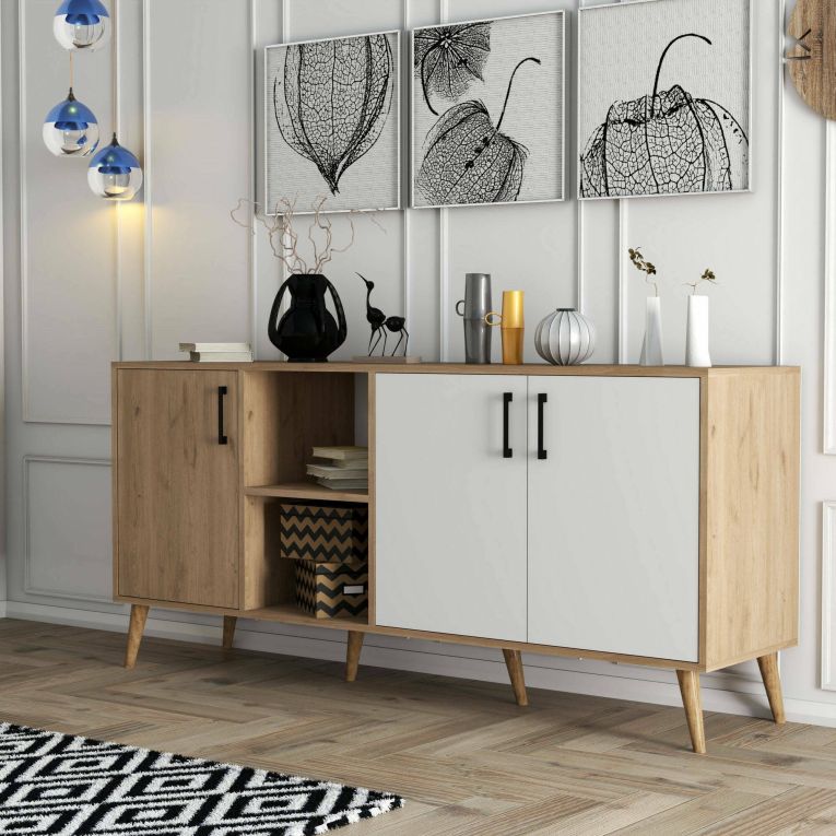 Credenza quercia e bianca 180x45x80h cm 3 ante - Vardah