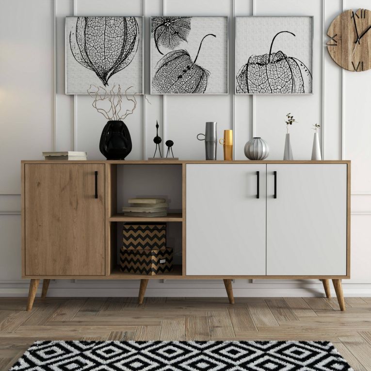Credenza quercia e bianca 180x45x80h cm 3 ante - Vardah