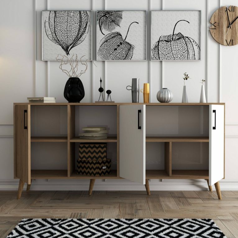 Credenza quercia e bianca 180x45x80h cm 3 ante - Vardah