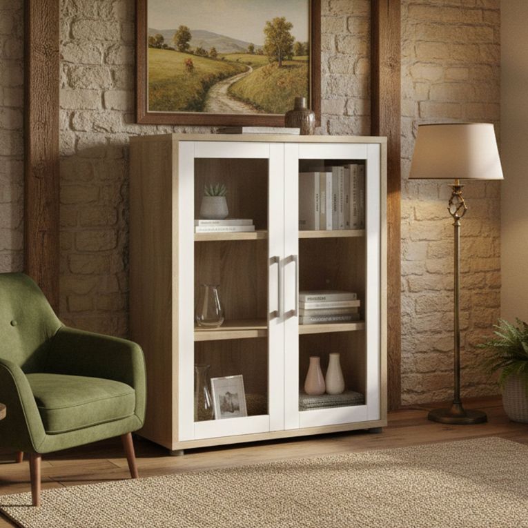 Credenza quercia e bianca 89x40x113h cm 2 ante - Ampezzo