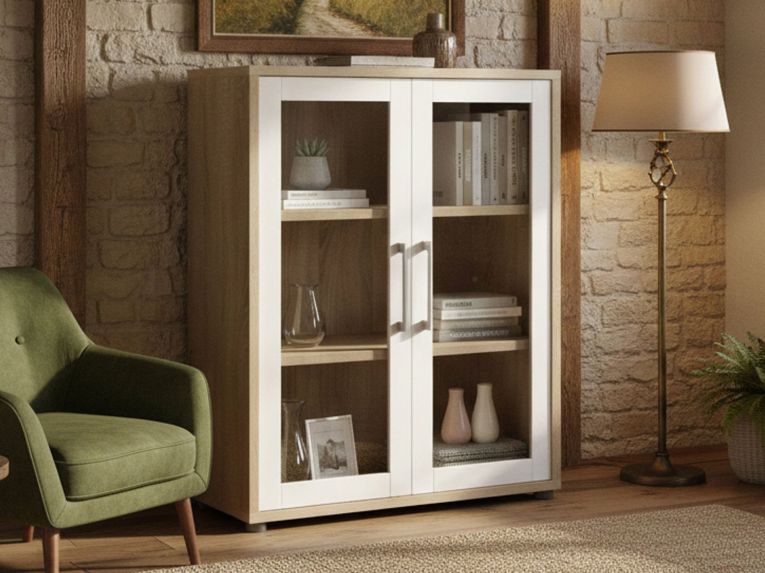 Credenza quercia e bianca 89x40x113h cm 2 ante - Ampezzo