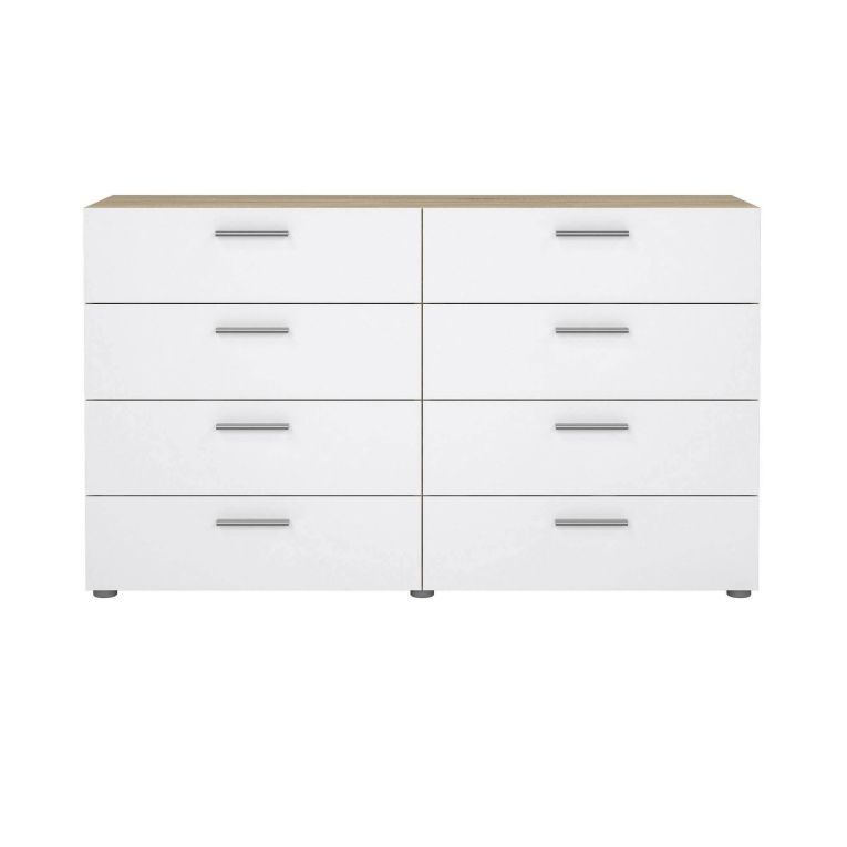 Credenza quercia e bianco lucida 140x40x81h cm 8 cassetti - Phethai