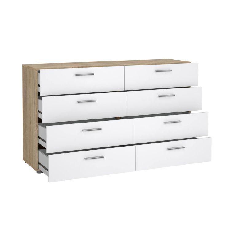 Credenza quercia e bianco lucida 140x40x81h cm 8 cassetti - Phethai