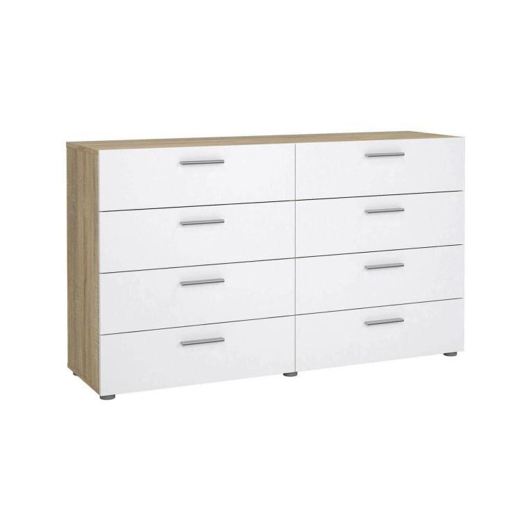 Credenza quercia e bianco lucida 140x40x81h cm 8 cassetti - Phethai