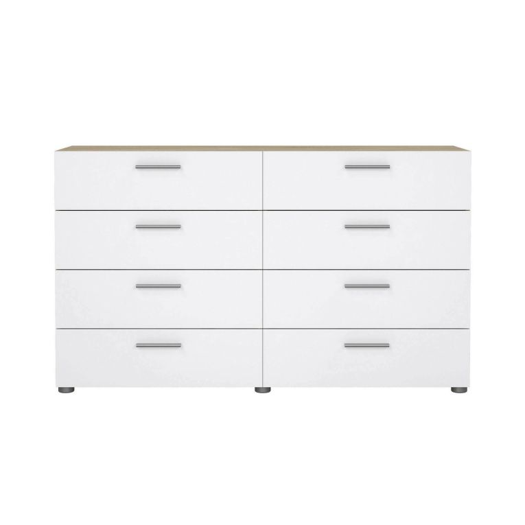 Credenza quercia e bianco lucida 140x40x82h cm 8 cassetti - Aligon