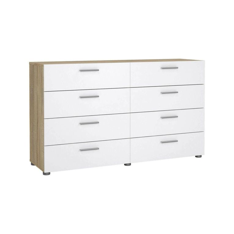 Credenza quercia e bianco lucida 140x40x82h cm 8 cassetti - Aligon