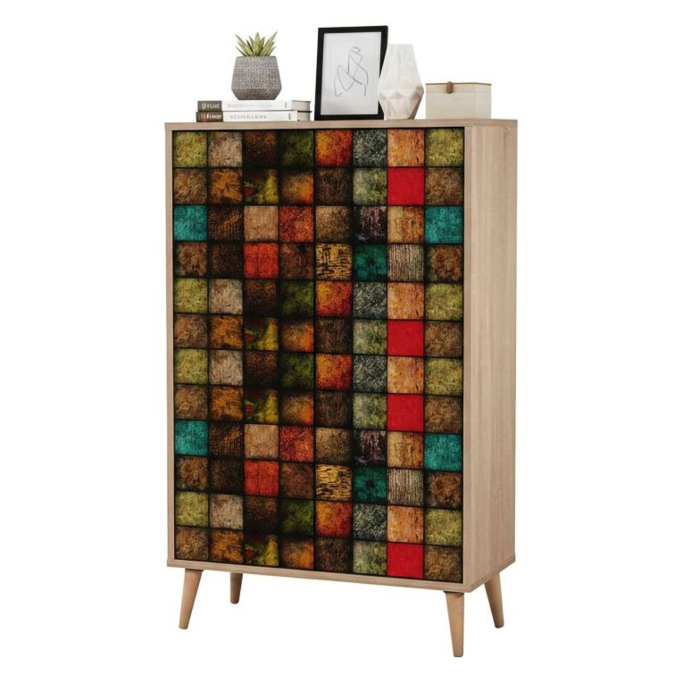 Credenza quercia e multicolore 80x36x127h cm 2 ante - Andalusite