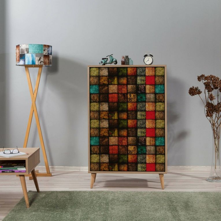 Credenza quercia e multicolore 80x36x127h cm 2 ante - Andalusite