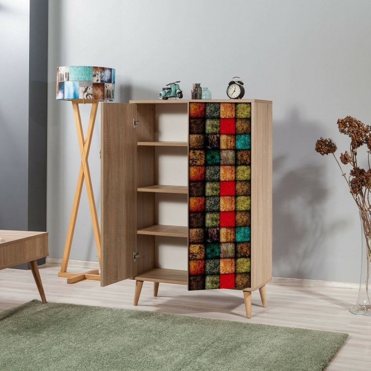 Credenza quercia e multicolore 80x36x127h cm 2 ante - Andalusite