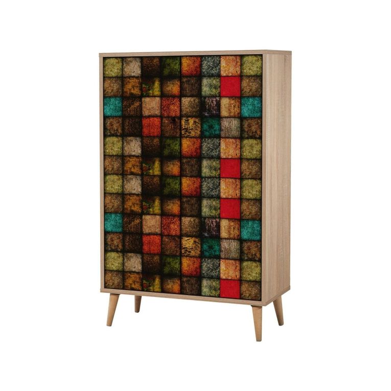 Credenza quercia e multicolore 80x36x127h cm 2 ante - Andalusite