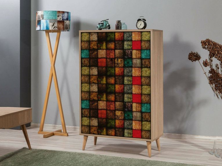 Credenza quercia e multicolore 80x36x127h cm 2 ante - Andalusite