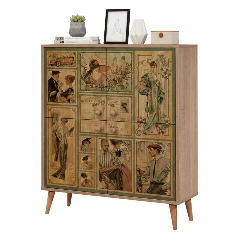 Credenza quercia e multicolore 95x36x111h cm 4 ante - Agyemang