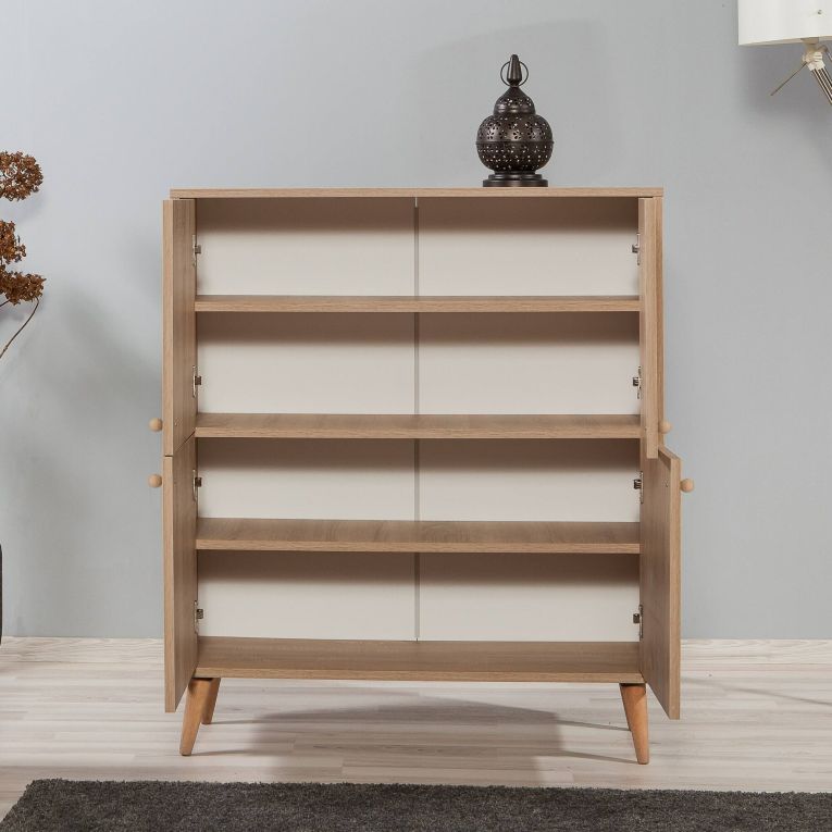 Credenza quercia e multicolore 95x36x111h cm 4 ante - Agyemang