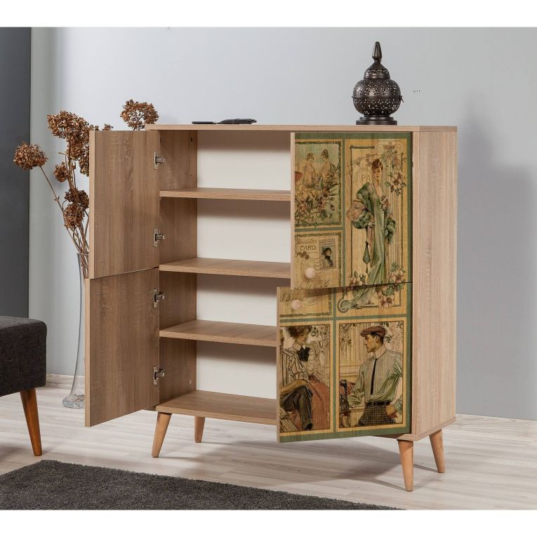Credenza quercia e multicolore 95x36x111h cm 4 ante - Agyemang