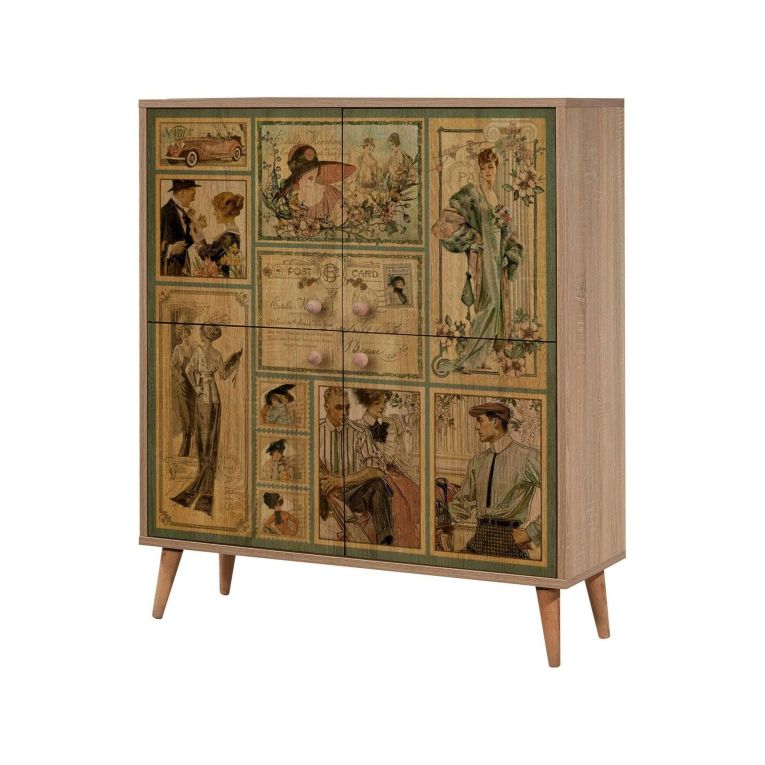 Credenza quercia e multicolore 95x36x111h cm 4 ante - Agyemang