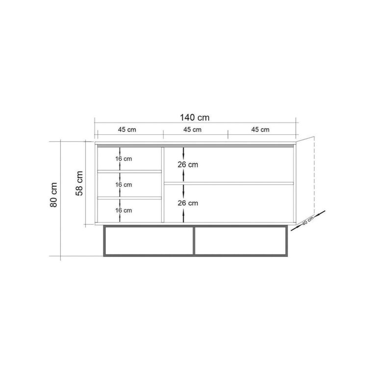 Credenza quercia e nera 140x40x80h cm 3 ante - Ammolite