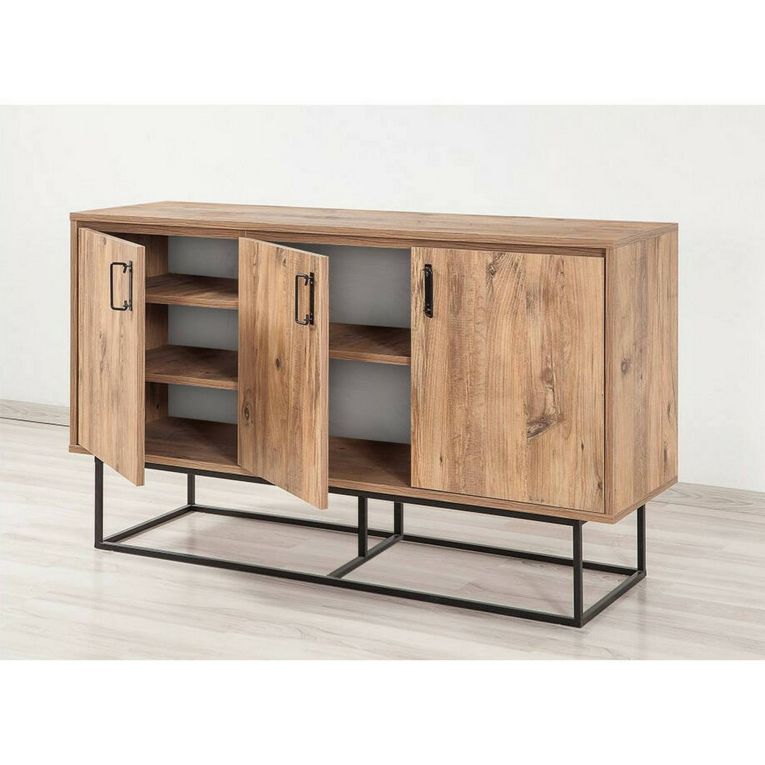Credenza quercia e nera 140x40x80h cm 3 ante - Ammolite