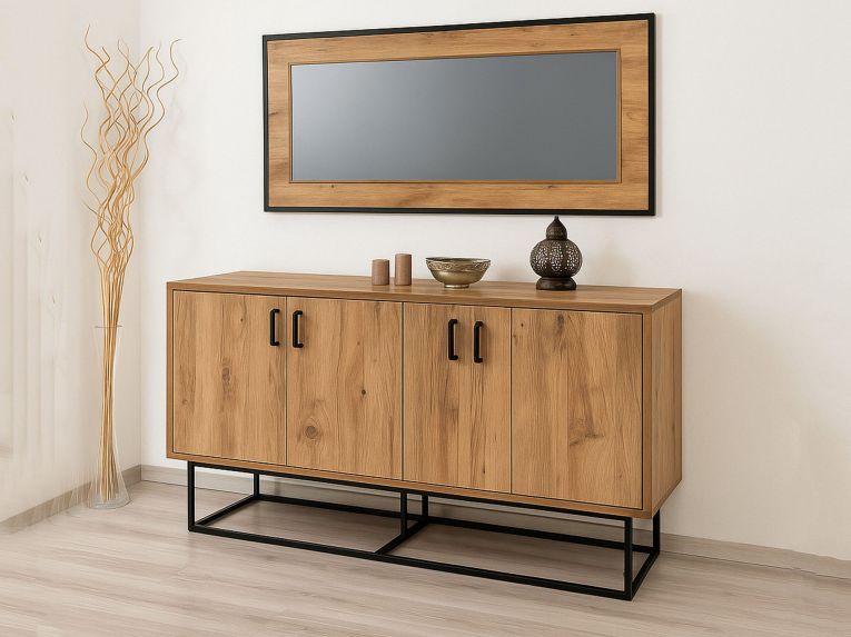 Credenza quercia e nera 140x40x80h cm 3 ante - Ammolite
