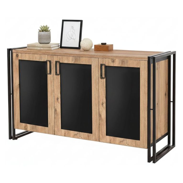 Credenza quercia e nera 140x45x80h cm 3 ante - Arjuna